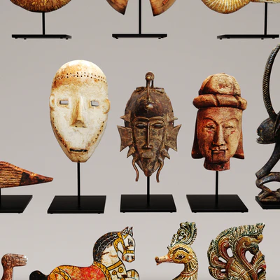 Design Mix Furniture. Collection of 16 pieces, figurine, wooden, eco design, set, collection, decor, mega set, ammonite, shell, fossil, figurine, decor, mask — Ver 3