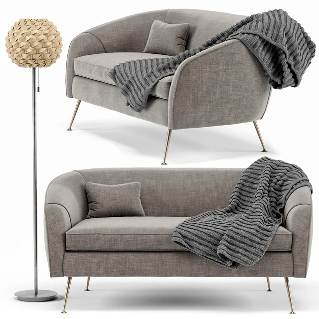 Stella Mid-Century Loveseat, Urchin Rattan Floor Lamp — Descargar