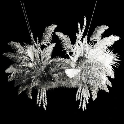 Installation suspension of white dried flowers, branches of pampas grass, dry reeds, wedding decor. 257. — Ver 5
