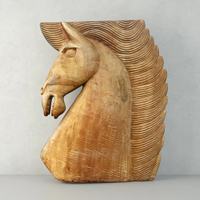 Large Wood Carved Horse Head — Ver 1