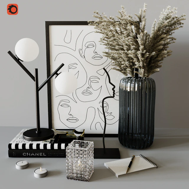 Decorative set with Ribbed Glass Vase — Download
