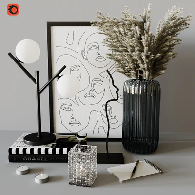 Decorative set with Ribbed Glass Vase — View 1