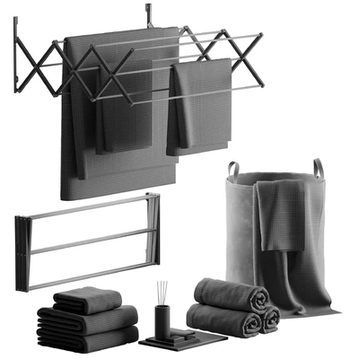 Bathroom decor with laundry basket and dryer — Ver 5