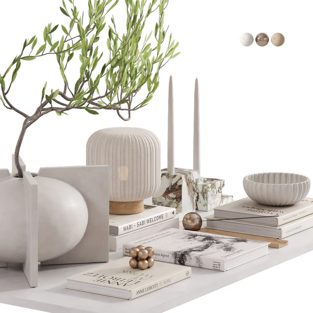 Decorative set with a tree branch in beige colors — Descargar