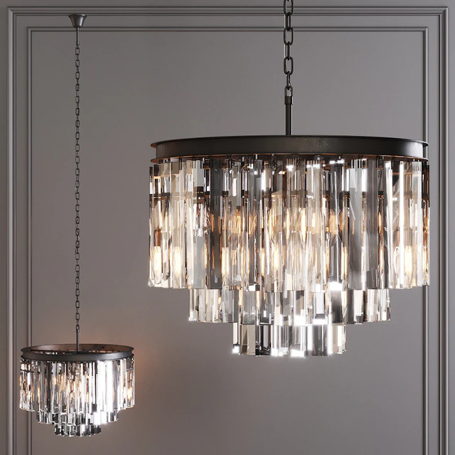 Restoration Hardware 1920S ODEON CLEAR GLASS FRINGE 3-TIER CHANDELIER Black — Descargar