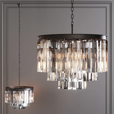 Restoration Hardware 1920S ODEON CLEAR GLASS FRINGE 3-TIER CHANDELIER Black — Ver 1