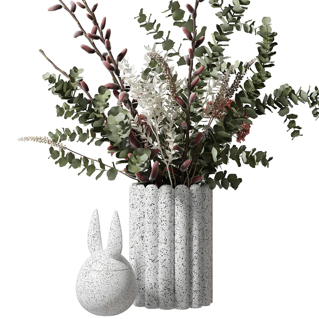 Bouquet with eucalyptus and flowers in a white vase — Download