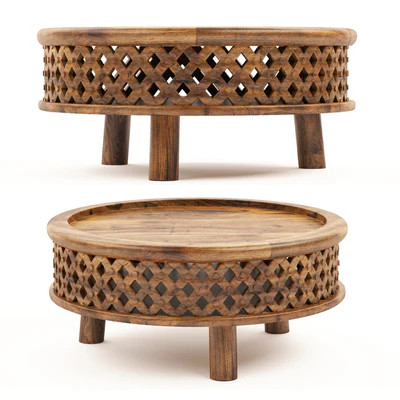 Elm Carved Wood Coffee Table — Ver 1