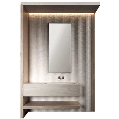 Bathroom furniture set 10. Stone sink. Striped ribbed stone wall. — Ver 5