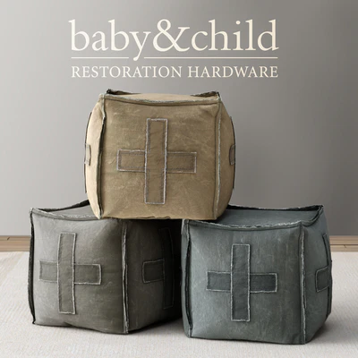RH/ DISTRESSED CANVAS SQUARE POUF — Вид 1