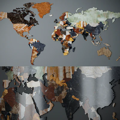 World map. CNC cutting of marble. — Ver 1