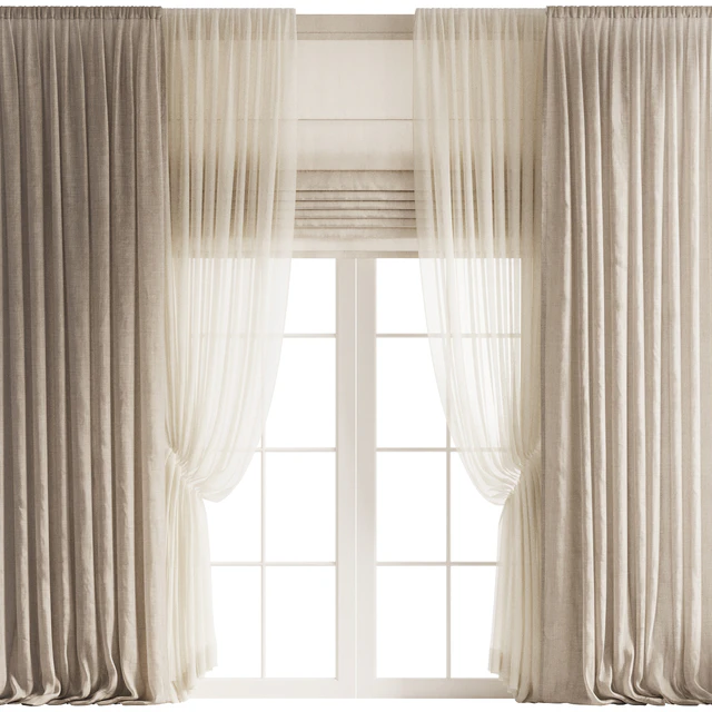 Draped Linen Curtains with Gathered Tulle and Roman Shade — Скачать