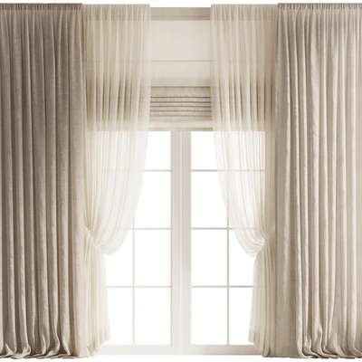Draped Linen Curtains with Gathered Tulle and Roman Shade — Вид 4