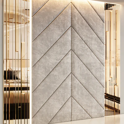 Headboard made from beige panels and gold planks — Ver 3