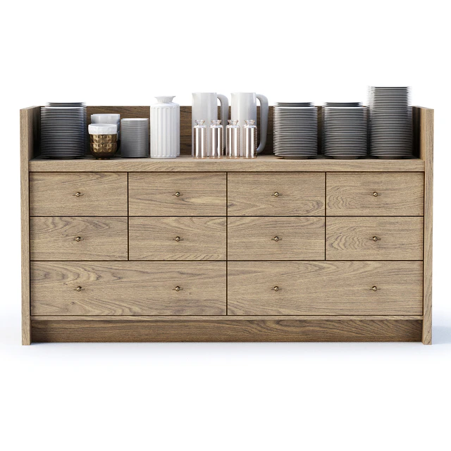 Mira restaurant cabinet with dishes V1 / Wooden sideboard with dishes — Download