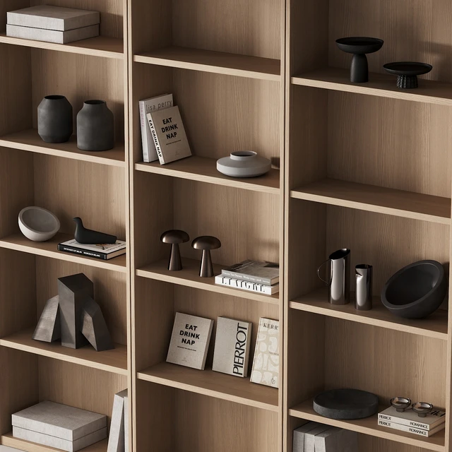 203 bookcase and rack 06 minimal wood with decor 01 — Descargar