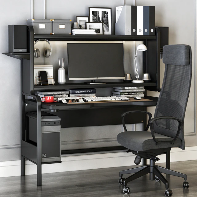 IKEA workplace set with FREDDE desk and MARKUS chair — Скачать