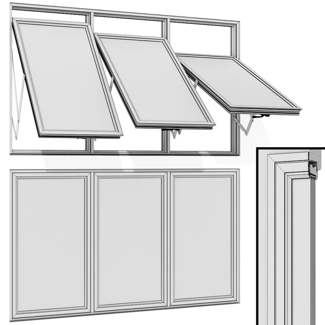 Откидное распашное деревянное металлическое окно / Top swing hinged wooden metal window — Скачать