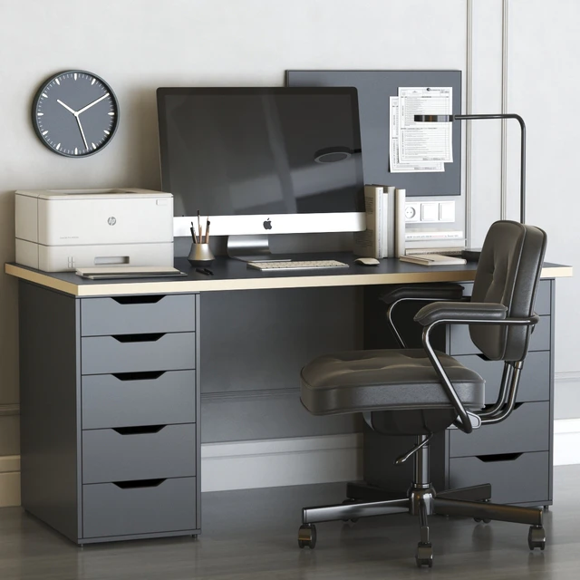 IKEA office workplace with ALEX table and ALEFJALL chair — Descargar
