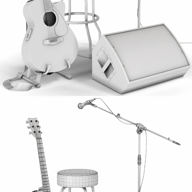 Guitar. Guitar set for stage. Musical instrument. Microphone — Descargar