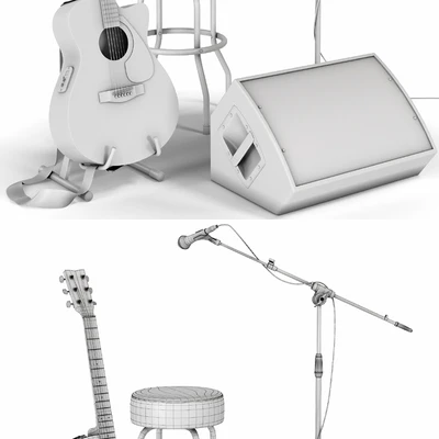 Guitar. Guitar set for stage. Musical instrument. Microphone — Ver 7