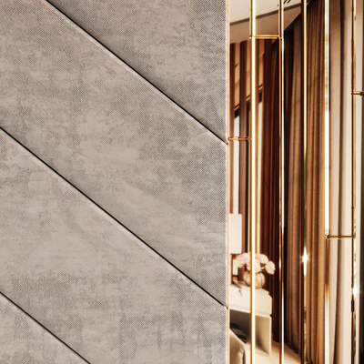 Headboard made from beige panels and gold planks — Ver 4