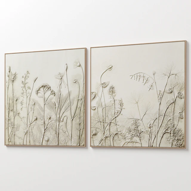 Textural Plaster Wildflowers Boho Wall Art C-507 — Descargar
