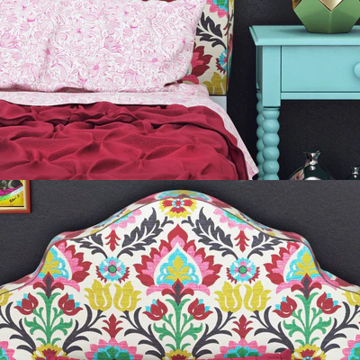 Landofnod Twin Arched Upholstered Headboard (Pattern - Desert Flower) — Ver 3