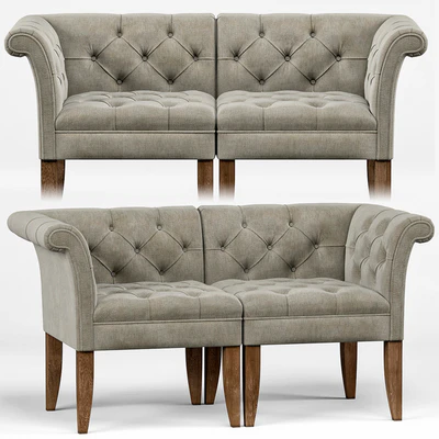 Trenton French Country Tufted Beige Linen Corner Chair — Вид 1