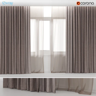 Brown curtains in two colors with brown tulle. — Ver 1