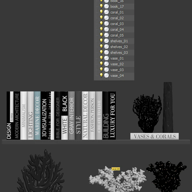 Decorative set of coral books and vases — Descargar