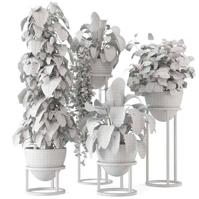 Indoor Plants in rusty Concrete Pot on Metal Shelf - Set 964 — Descargar