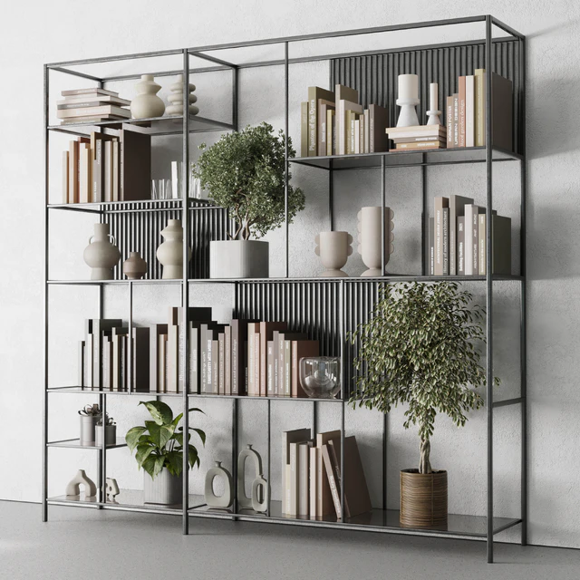 Metal Shelves Decorative With Book and plants - Metal Rack 17 — Скачать