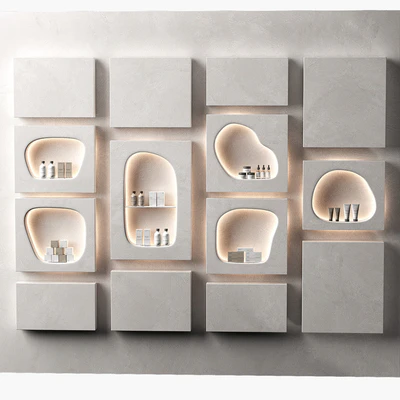 Modular Niche Shelves in the wall. Cosmetics shop. Backlit wavy beauty salon. — Вид 6