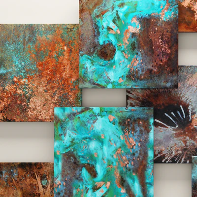 Copper Patina Wall Art, patina, abstraction, panel, copper decor, wall, metal, picture — Ver 3