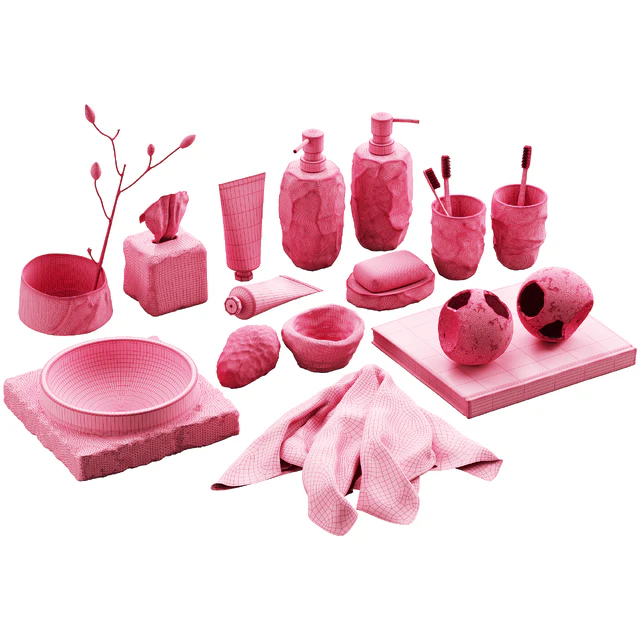 488 bathroom decorative set 04 cracked concrete accessories 01 — Скачать