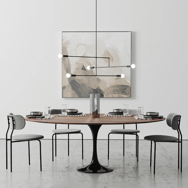 Oval Tulip Dining Table 78" walnut set — Скачать