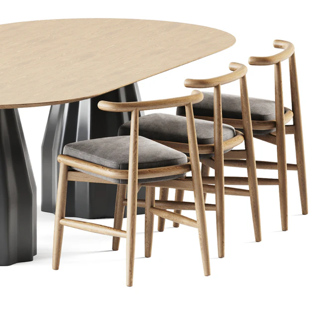 Wooden Burin Table by Viccarbe and Chair Emilia by Meridiani — Descargar