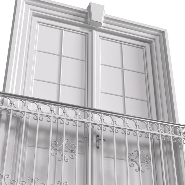 Classical front window with a French balcony.Classical Forged Fence. frame window — Download