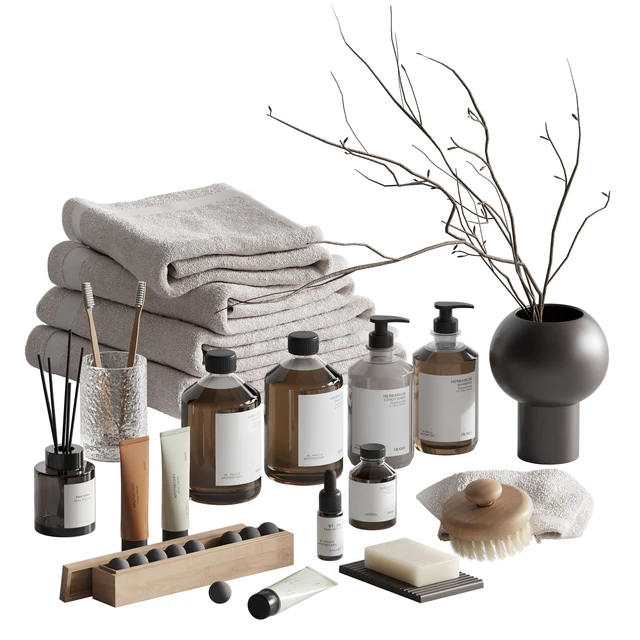 Bathroom accessories set with branch — Descargar