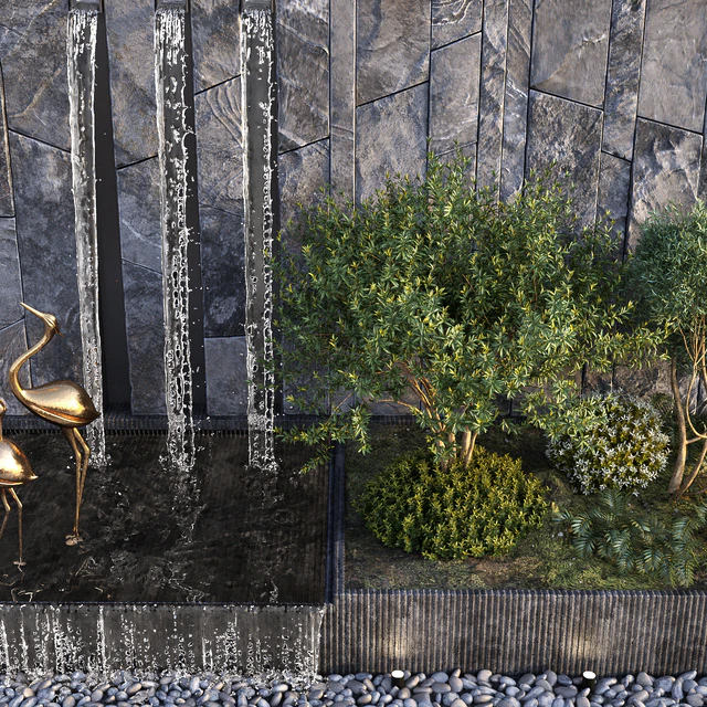 Water falls with Stonewall Plants & birds — Скачать