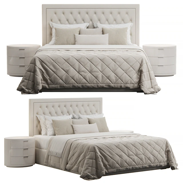 Tufted Upholstered Beige  Headboard Bed — Скачать