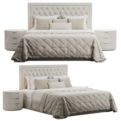 Tufted Upholstered Beige  Headboard Bed — Вид 4