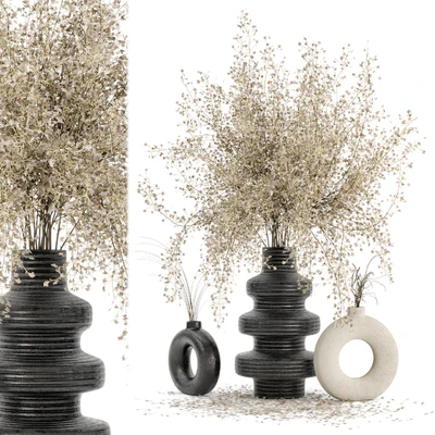 Indoor Dry Plants in rusty Concrete Pots - Set 288 — Ver 1