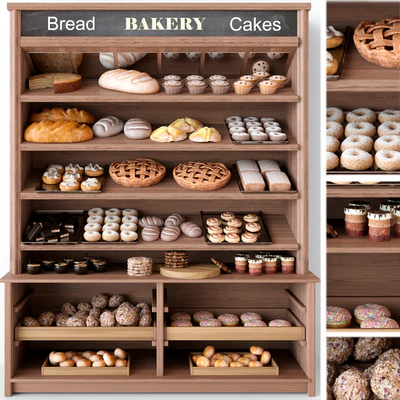 Showcase in a bakery with pastries and desserts. Sweets — Ver 1