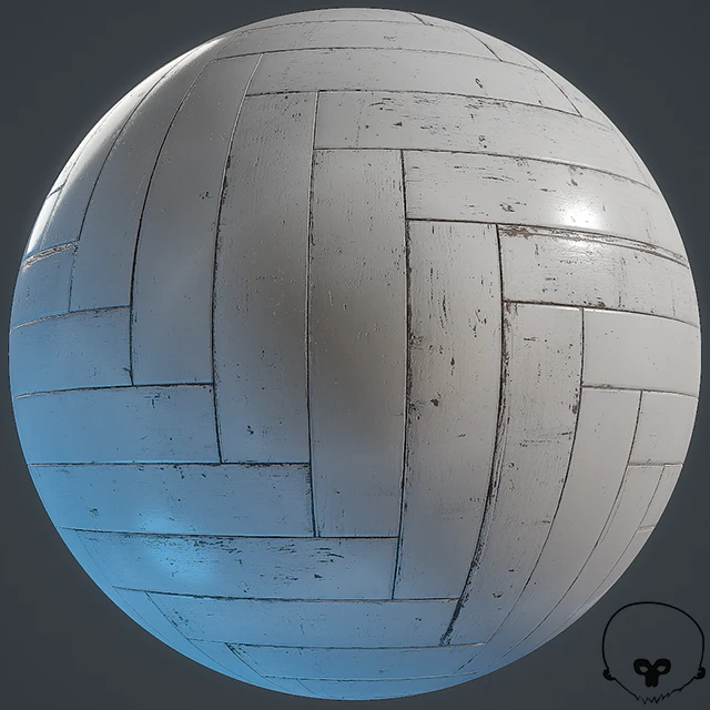 White Painted herringbone parquet - PBR textures — Descargar
