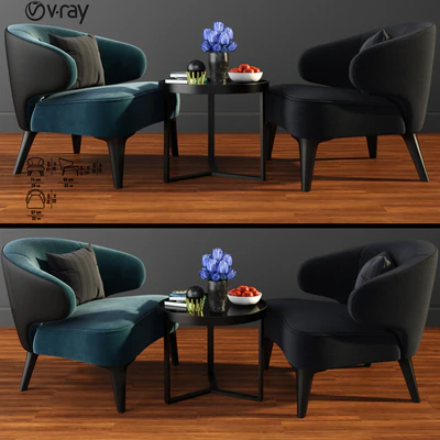 Minotti Aston Little Arm Chair & Table With Parquet — Ver 1