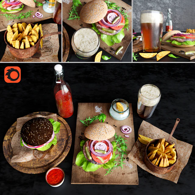 Burgers with potatoes and beer — Descargar