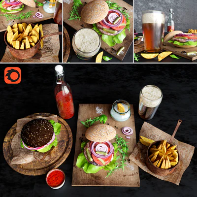 Burgers with potatoes and beer — Ver 1