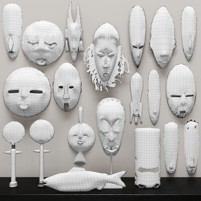 collection of masks and statuettes. 20 pieces, set, collection, mask, masks, eco design, African style, figurine, wall decor, wooden, ethnic — Download